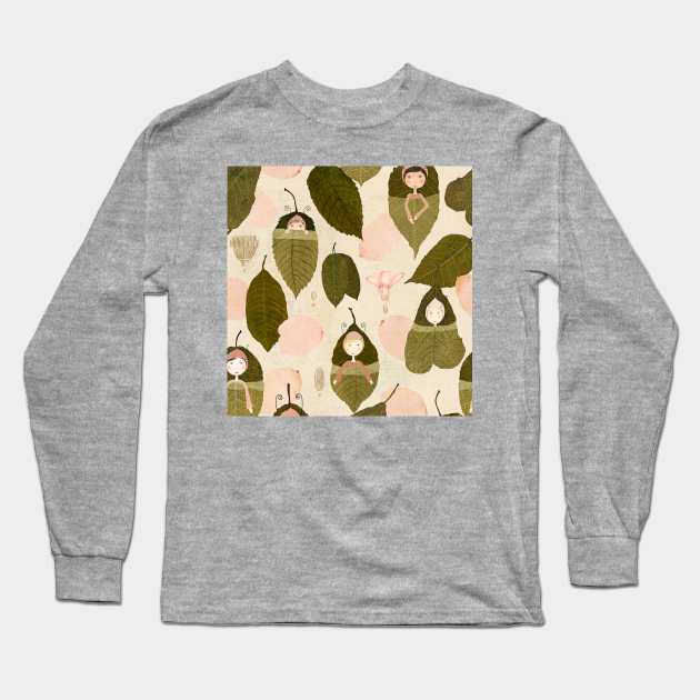 Leaf sleepers pattern Long Sleeve T-Shirt by katherinequinnillustration